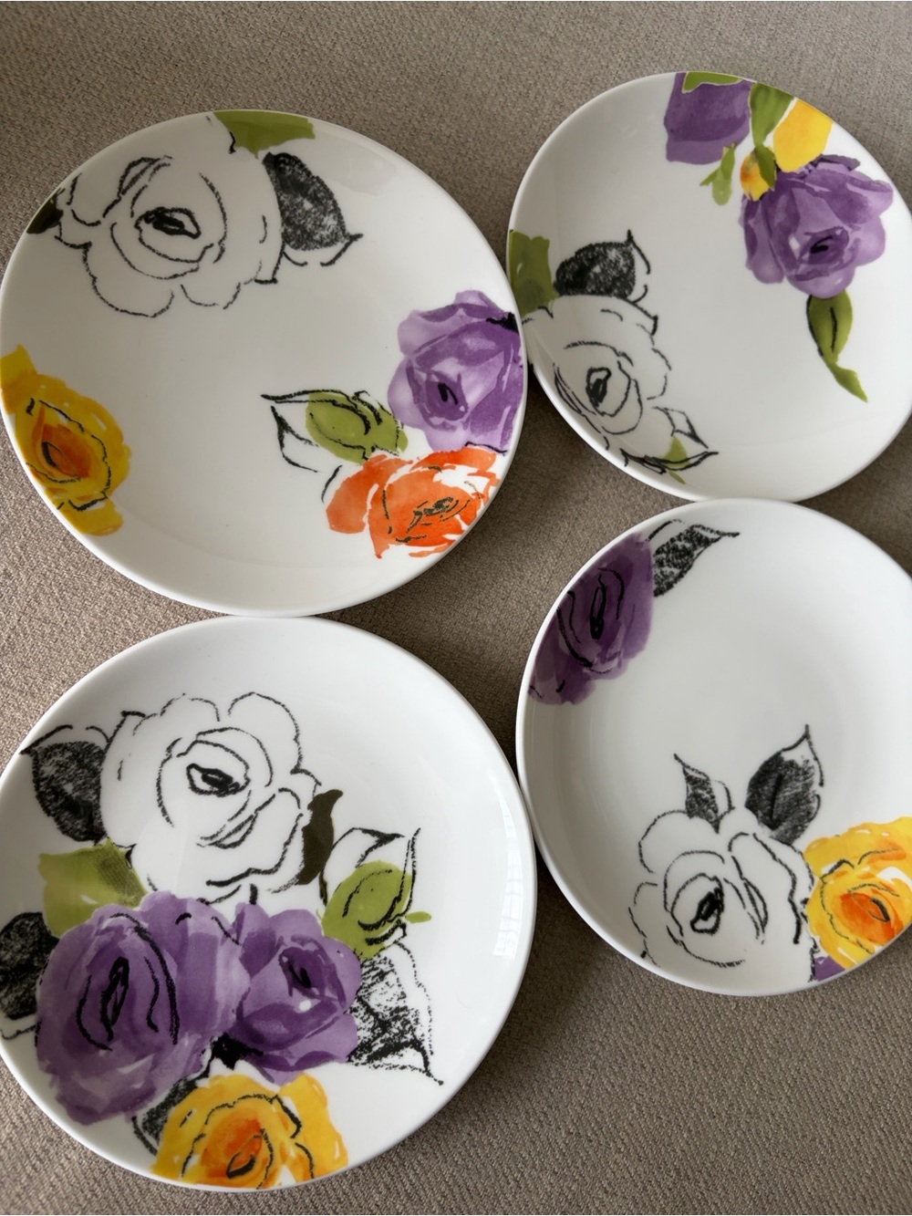 Kate Spade x Lenox Set of 4 Charcoal Floral 6 inch Ceramic Tidbit Plate